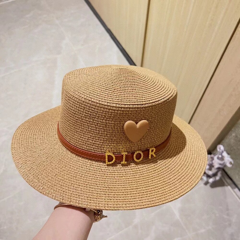 Dior Heart Logo Beige Straw Sun Hat - Picture 3 of 8